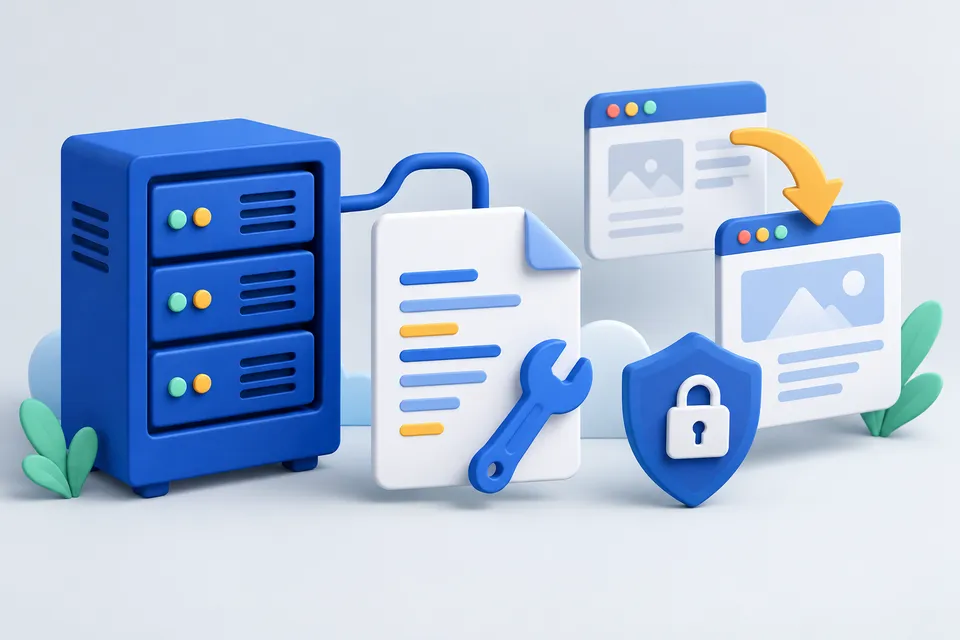 A rule file controls a forwarding, a protected area and the delivery of a website.