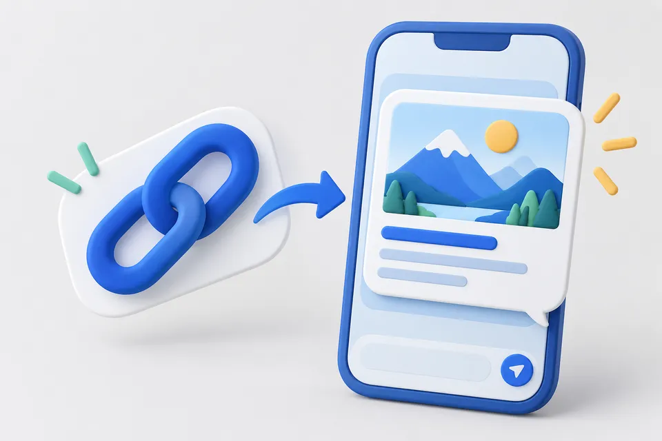 A website link unfolds on a smartphone to a map with image, title and description.
