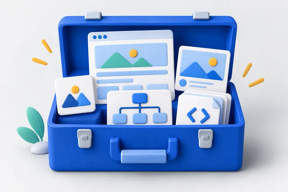 A website map creates a box with icon, page data and website files.