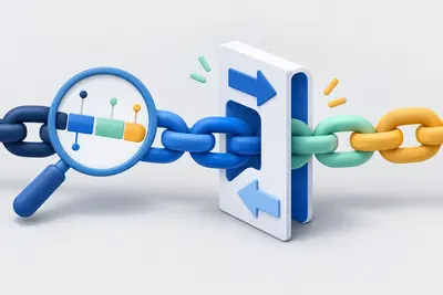 Eine Link-Kette durchläuft einen Übersetzer; ihre einzelnen Bestandteile sind farblich gegliedert.