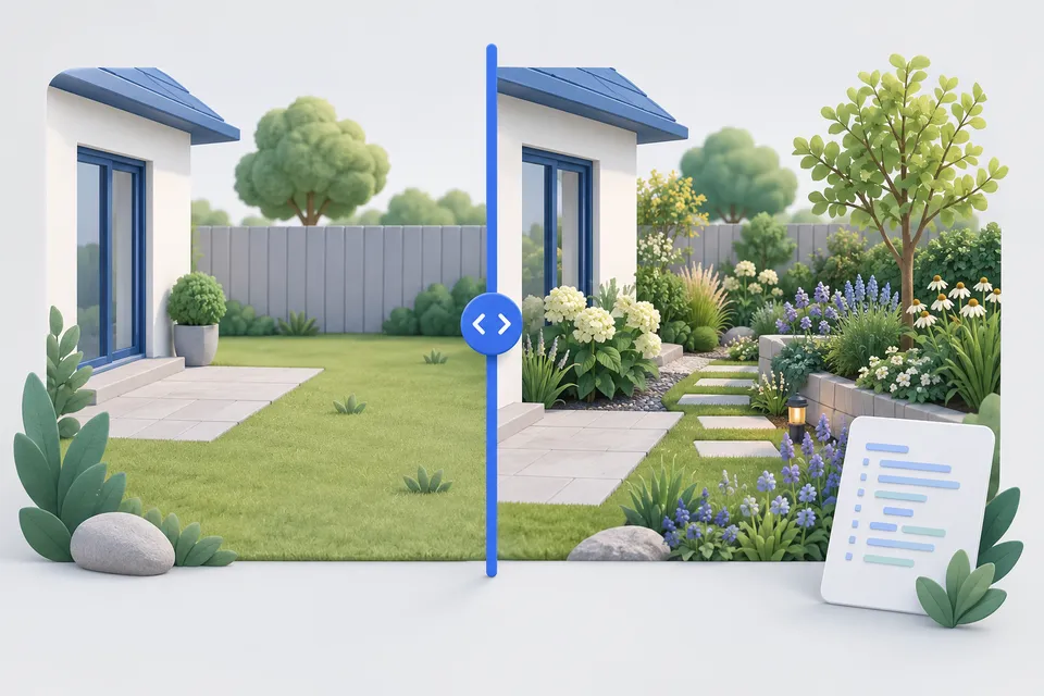 A vertical slider separates two views of the same landscape into before and after.
