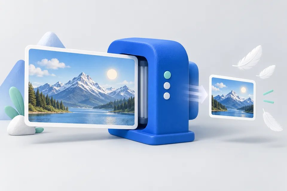 A photo card is converted and comes out as a lighter file with the same image content.